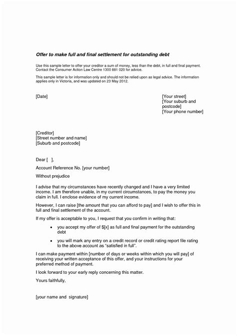 settlement offer letter template lovely  debt settlement agreement
