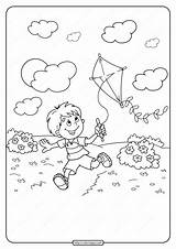 Kite Flying Coloring Pages Boy Printable Kids Choose Board Pdf sketch template