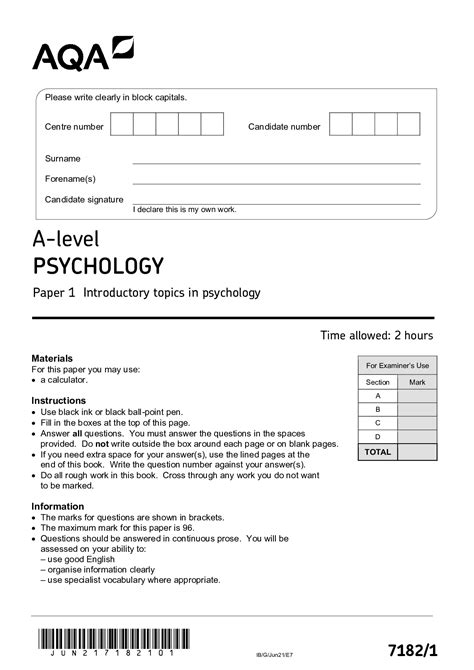 aqa  level psychology  paper  introductory topics  psychology