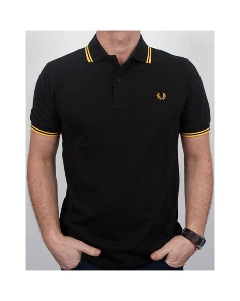 Fred Perry Twin Tipped Polo Shirt Black Yellow Fred