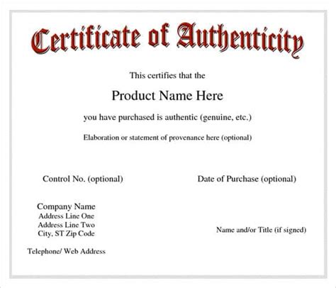 certificate  authenticity template  templates