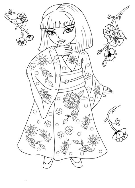 lovely  refined geisha japan adult coloring pages japanese hand