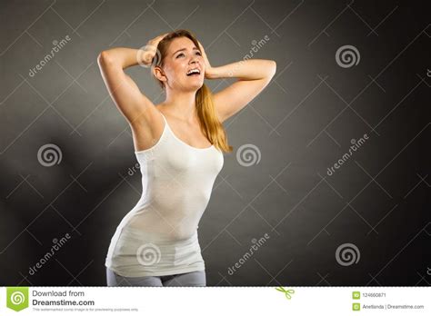 Woman Suffering From Headache Migraine Pain Stock Image