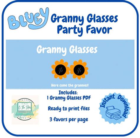 Bluey Granny Glasses Party Favor Etsy
