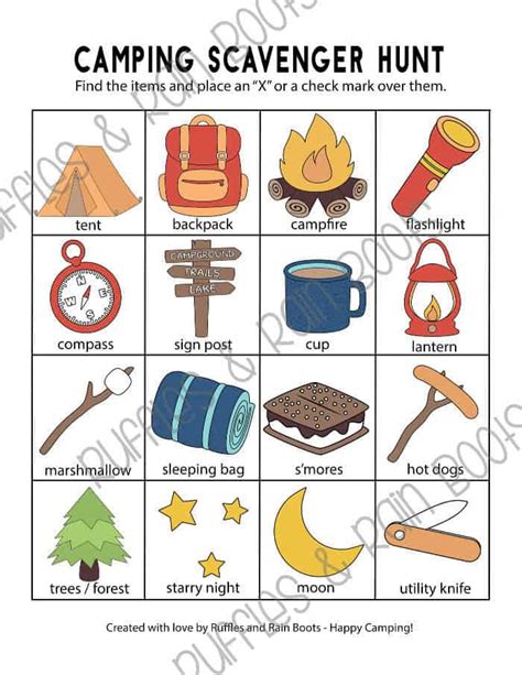 camping scavenger hunt printables ruffles  rain boots