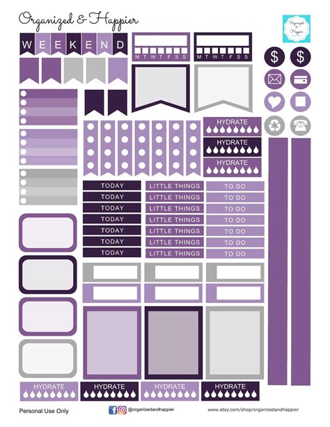 printable purple planner stickers weekly kit organized