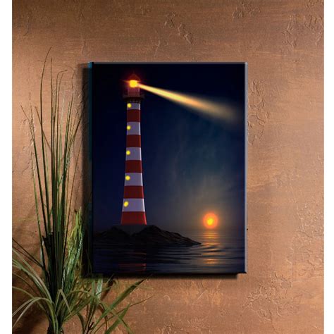 lighted lighthouse coastal illuminate sunset seascape view canvas led wall art decor framed