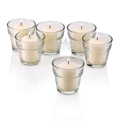 Clear Glass Flower Pot Votive Candle Holders With Ivory Unscented