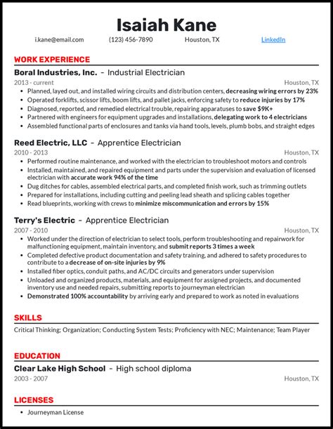 electrician resume examples