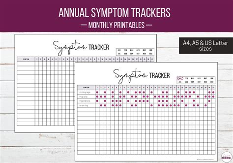 monthly symptom tracker printable instant  etsy