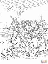 Sagrada Colorear Nativity Shepherds Pastores Natividad Escena sketch template