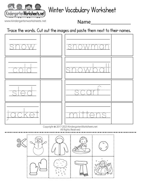 printable winter vocabulary words worksheet