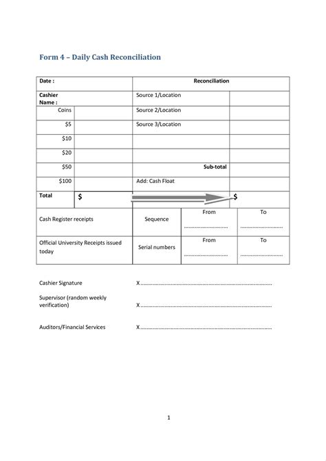 blank  printable cash drawer count sheet printable templates