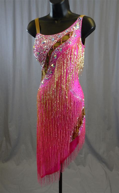 sexy hot pink gold beads latin dress latin dress dance dresses