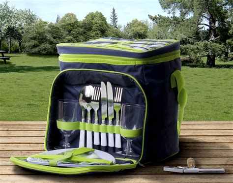 insulated picnic basket set lunch tote backpack cooler  utensils