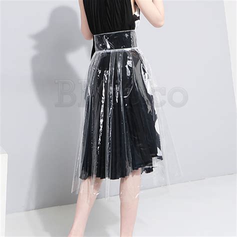 Womens Soft Vinyl A Line Long Skirts Clear Single Breasted Pvc