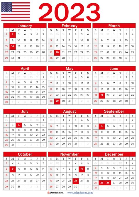 usa  calendar  holidays printable
