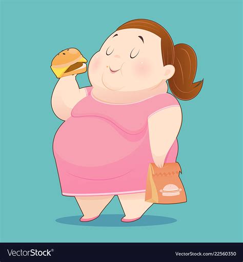 fat woman is enjoy eating many junk foods vector image