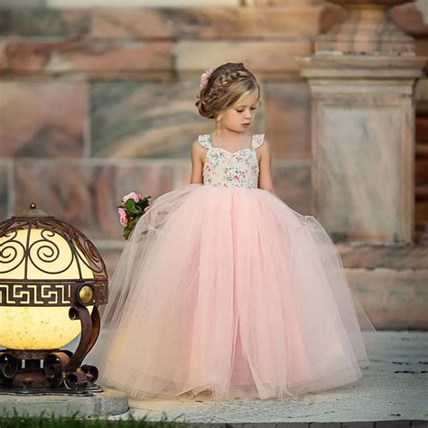 baby kids lovely girls princess pink dress pageant wedding birthday party lace long princess