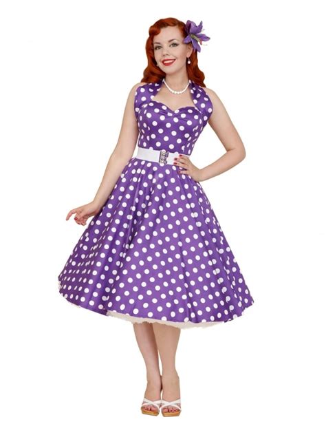 1950s Halterneck Purple Polkadot Dress From Vivien Of Holloway