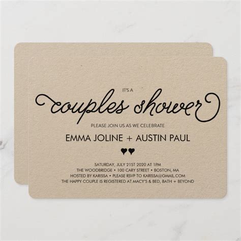 couples bridal shower invitation kraft