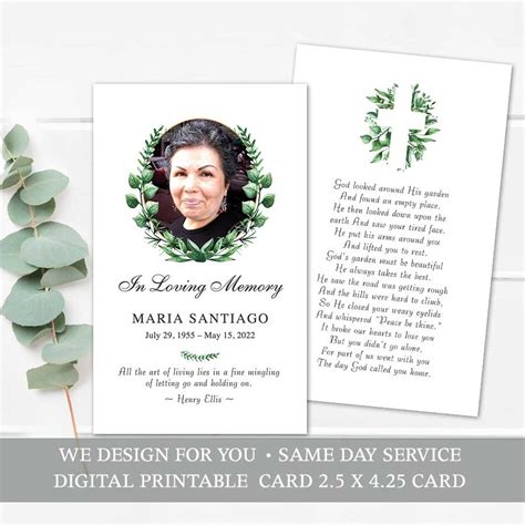 catholic mass card printable cross template greenery photo keepsake
