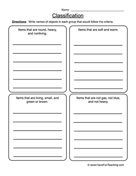 classifying list worksheet  fun teaching