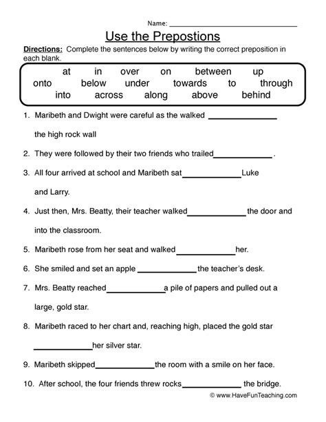 prepositions worksheet  fun teaching