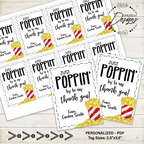 editable  poppin      popcorn gift tags etsy