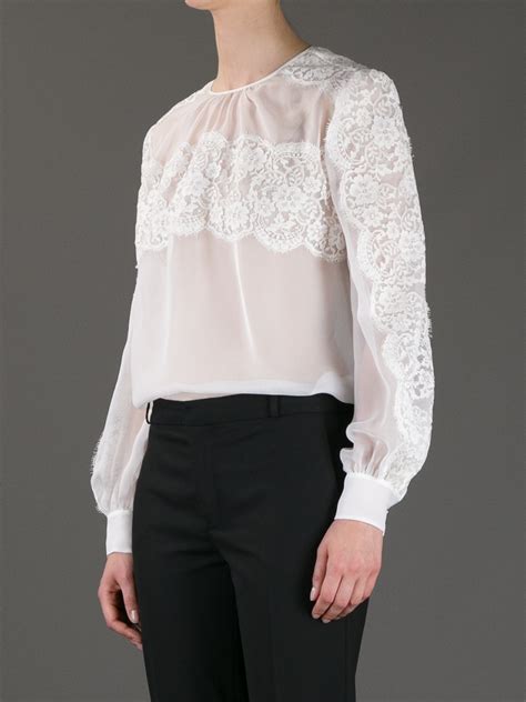 lyst valentino lace panel blouse in white