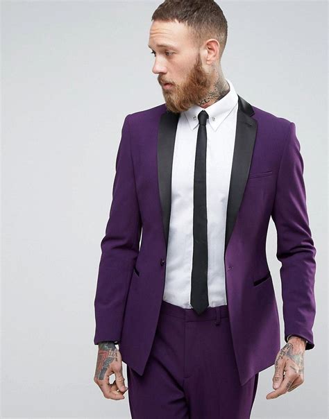 Asos Super Skinny Tuxedo Suit Jacket In Purple With Satin Lapel Purp