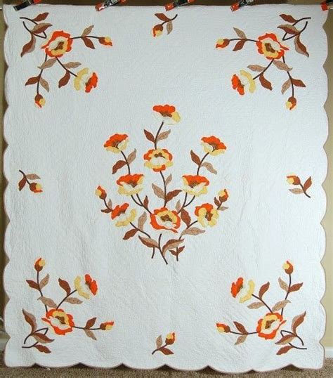 gorgeous vintage  floral applique antique quilt nice fall colors