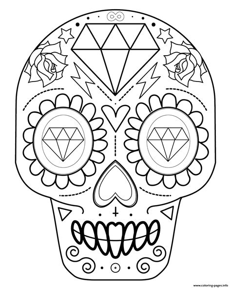 sugar skull  diamonds calavera coloring page printable