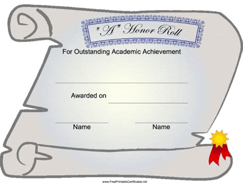 honor roll printable certificate