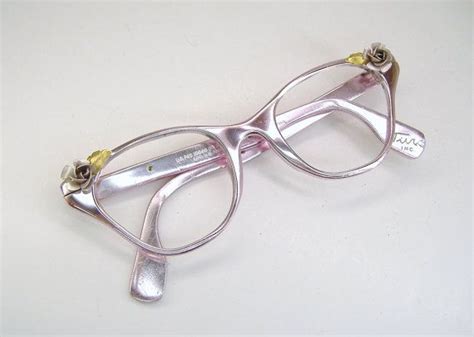 vintage 40s pink cat eye eyeglasses frame tura with rose accents