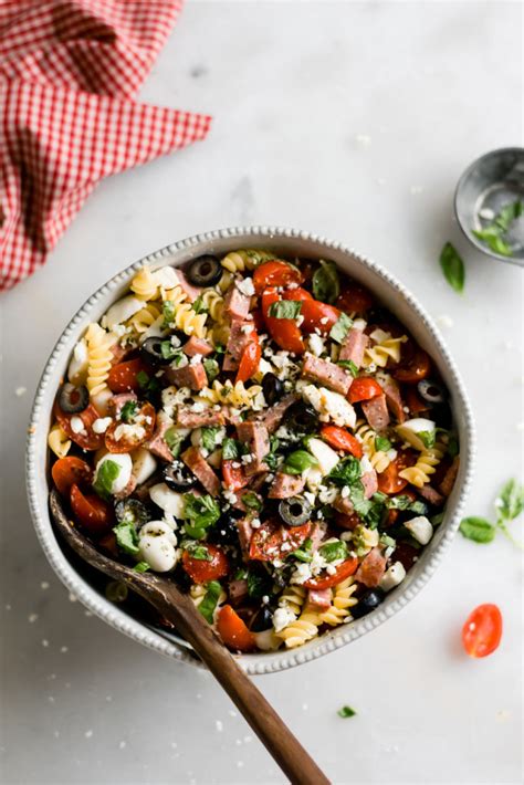 best summery pasta salad with quick italian dressing blue bowl
