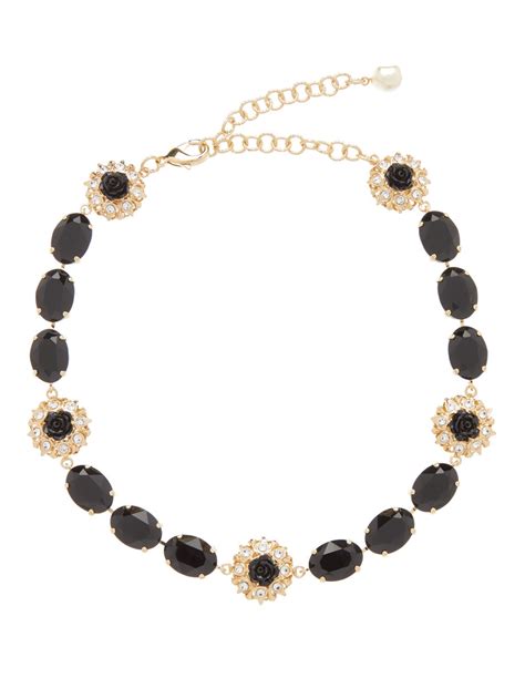 black crystal and faux pearl choker necklace dolce and gabbana
