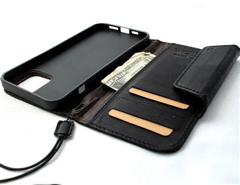 genuine black leather wallet case  apple iphone  pro max book cre daviscase