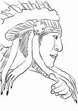 Native Coloring American Pages Chief Americans Printable Headress Feather Indian Drawing Kids Getdrawings sketch template