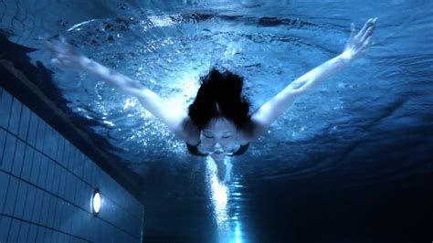 Beautiful Asian Woman Swimming Underwater In Pool At Night Youtube