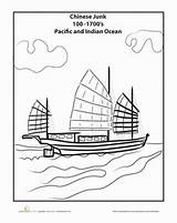 Chinese Junk Worksheet Craft Education Coloring Boat Pages sketch template