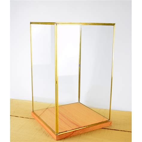 Hand Made Glass And Brass Metal Frame Display Showcase Box With Wooden