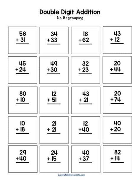 double digit addition worksheets superstar worksheets