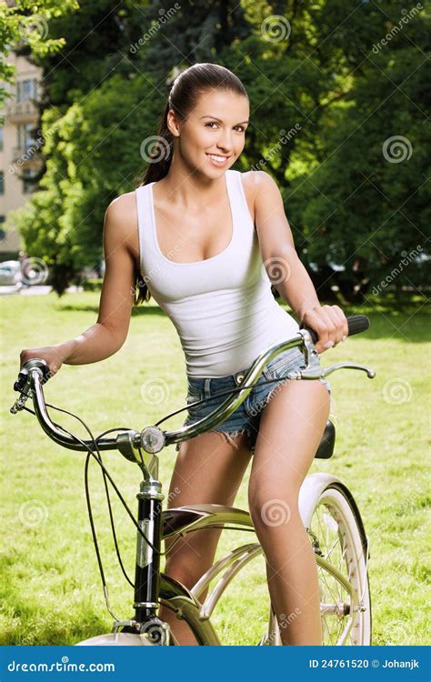 girl  bicycle stock photo image  portrait long