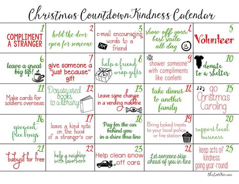 acts  kindness christmas countdown calendars  printables