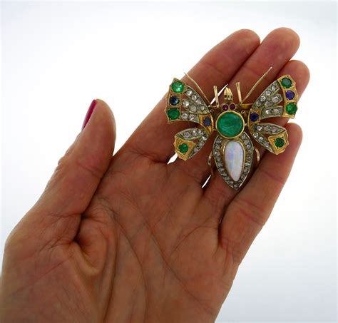 victorian gold butterfly pin brooch clip diamond opal
