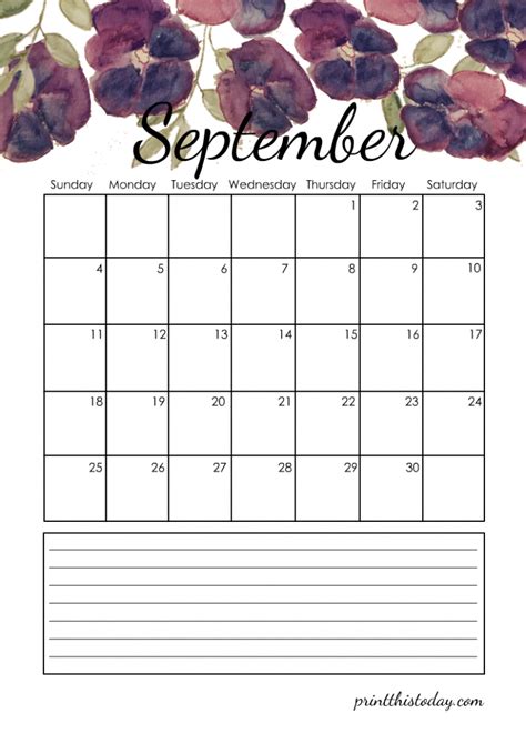 printable  floral calendar