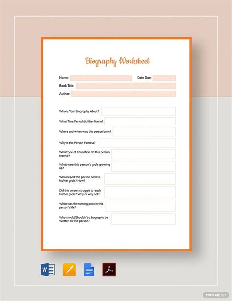 biography worksheet template  word pages google docs