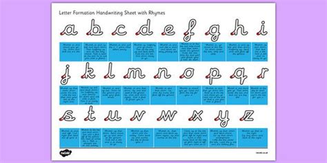 cursive letter formation handwriting sheet  rhymes letter