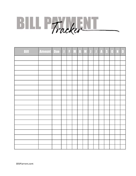 bill tracker printables